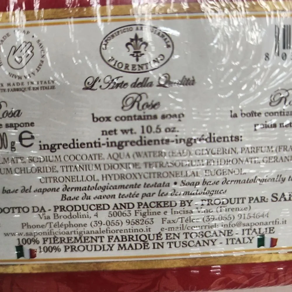 NEW La Saponeria 10.5 oz Firenze Bouquet Rose Scented Soap Made in Tuscany Italy